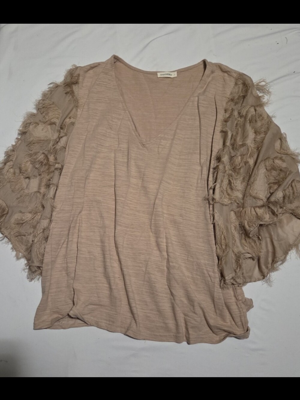 Andthewhy women's large brown tassel sleeve blouse #25
